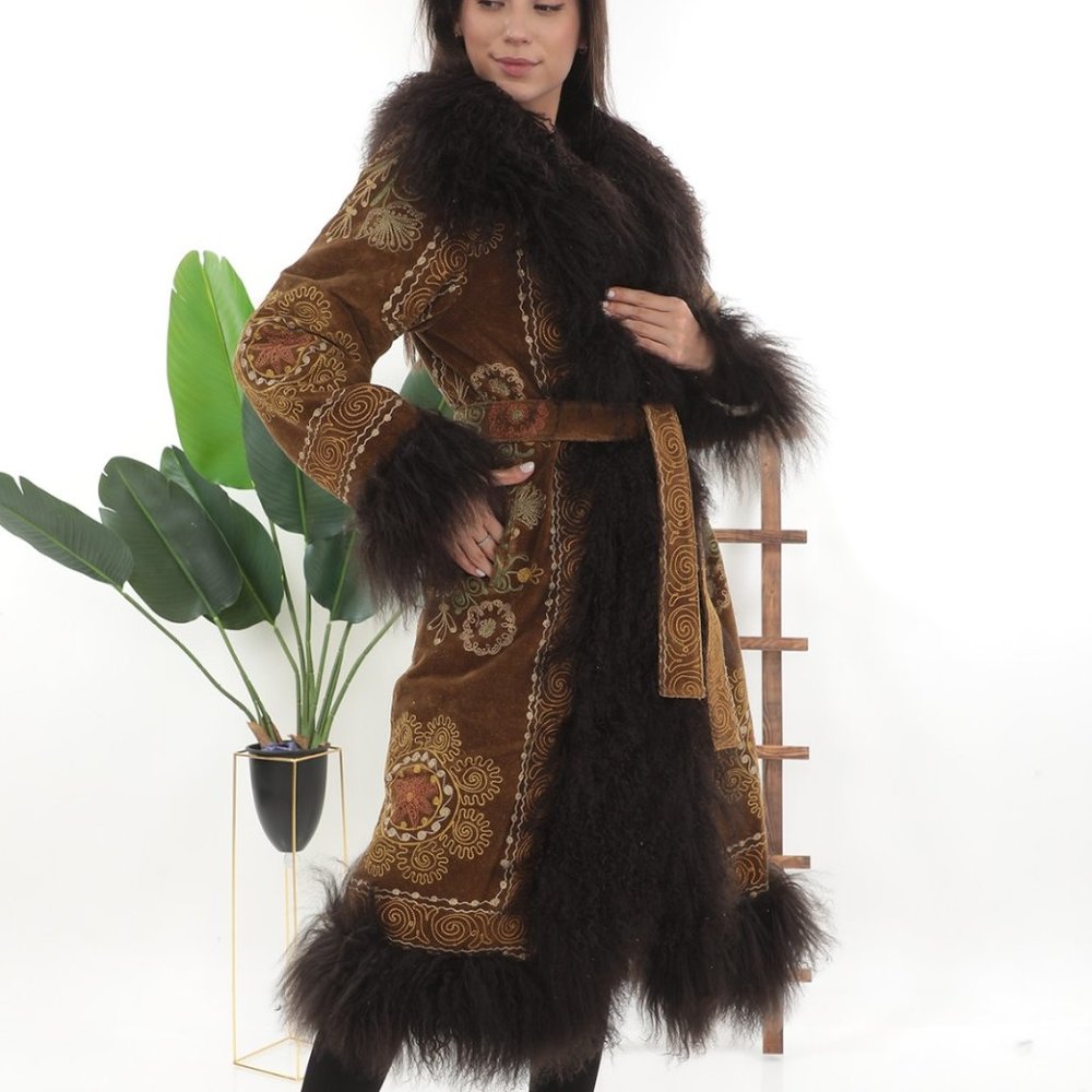 Almost Famous Vintage Coat, Shearling Coat, Boho Style Women's Coat, Suzani Coat